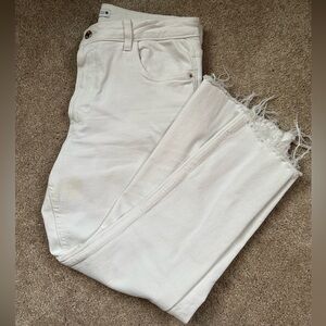 Zara White Cropped Jeans with Distressed Hem